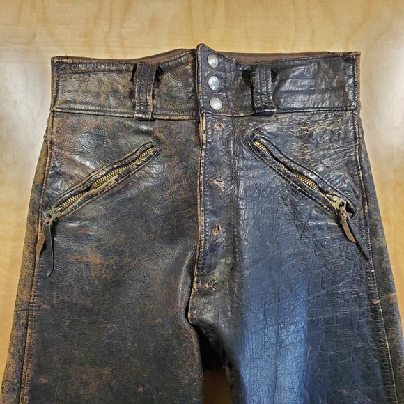 Vintage Distressed Leather Moto Riding Pants - Picture 3 of 16